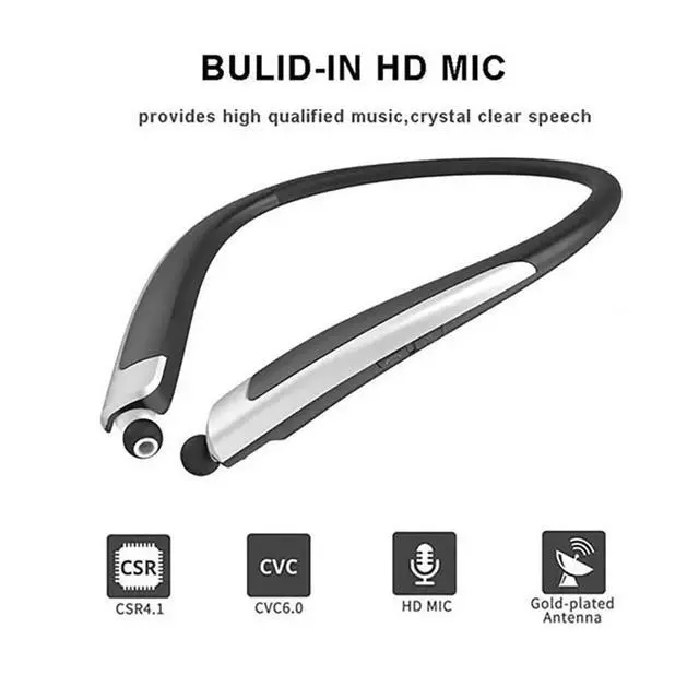 Alt view image 3 of 6 - Neckband Sports Earphones, Retractable Wire, Call Reminder, CVC 6.0 Mic, Active Noise Cancelling, Bluetooth 5.0, IPX5 Waterproof, Flexible Ergonomic Design for Running GymBlack