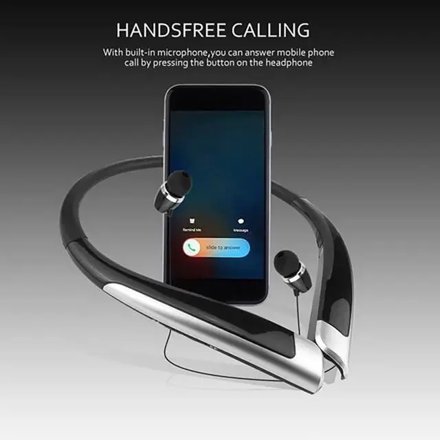 Alt view image 4 of 6 - Neckband Sports Earphones, Retractable Wire, Call Reminder, CVC 6.0 Mic, Active Noise Cancelling, Bluetooth 5.0, IPX5 Waterproof, Flexible Ergonomic Design for Running GymBlack