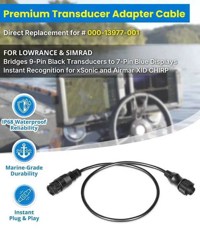 Alt view image 2 of 7 - 000-13977-001 Transducer Adapter Cable 9-Pin Black to 7-Pin Blue Compatible with Lowrance HDS Gen2 Touch, Gen3, Elite HDI & Simrad NSS evo2, for xSonic & Airmar XID Chirp Transducers
