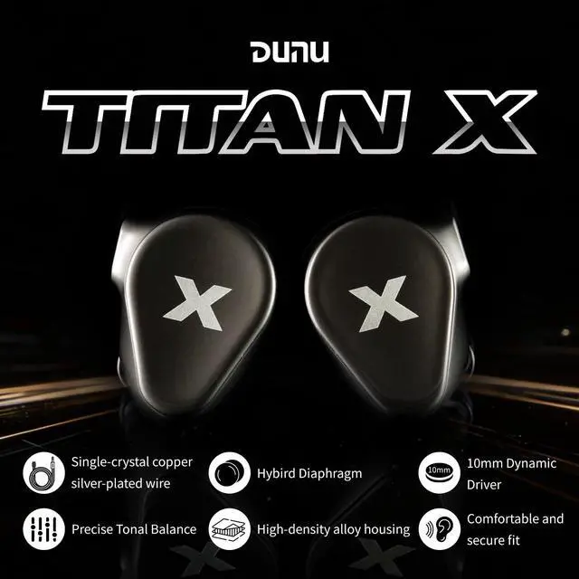 Alt view image 2 of 7 - DUNU Titan X IEMs Gaming Earbuds, 10mm Dynamic Driver in-Ear Monitor, HiFi Wired IEM Earphones with OCC Silver-Plated Cables, Alloy Cavity IEMs for Stage Performance/Gaming/Music (3.5mm)