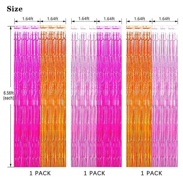 Alt view image 7 of 7 - Pink Orange Party Decorations Foil Fringe Backdrop Curtain, 3 Pack | Rose Red Orange Pink Thanksgiving Tinsel Streamer, Fall Autumn Bachelorette Party Decorations
