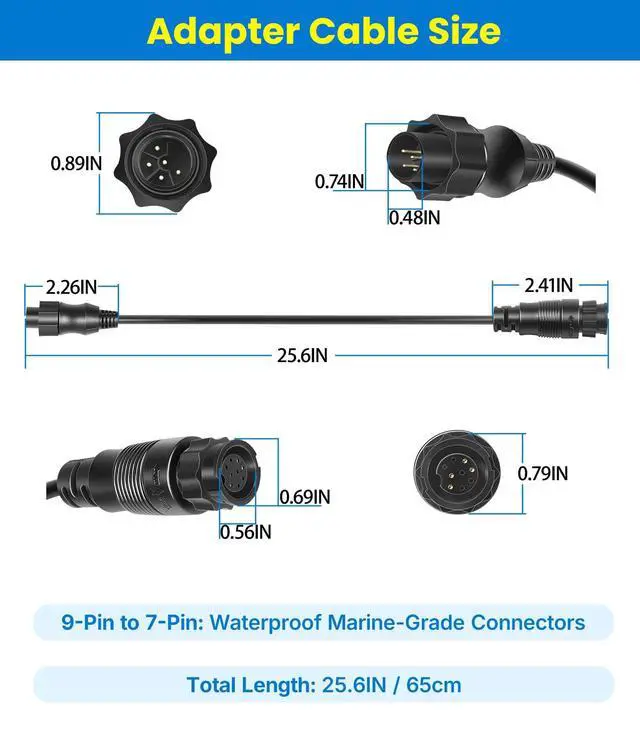 Alt view image 6 of 7 - 000-13977-001 Transducer Adapter Cable 9-Pin Black to 7-Pin Blue Compatible with Lowrance HDS Gen2 Touch, Gen3, Elite HDI & Simrad NSS evo2, for xSonic & Airmar XID Chirp Transducers