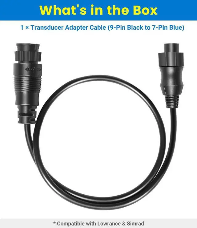 Alt view image 7 of 7 - 000-13977-001 Transducer Adapter Cable 9-Pin Black to 7-Pin Blue Compatible with Lowrance HDS Gen2 Touch, Gen3, Elite HDI & Simrad NSS evo2, for xSonic & Airmar XID Chirp Transducers