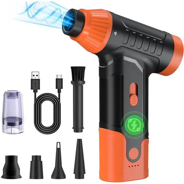 Main image of Electric Air Duster for PC, Compressed Air Duster (Orange) | For Keyboard Cleaning, 110,000 RPM Rechargeable Mini Blower for Computer