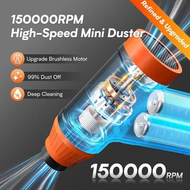 Alt view image 2 of 7 - Electric Air Duster for PC, Compressed Air Duster (Orange) | For Keyboard Cleaning, 110,000 RPM Rechargeable Mini Blower for Computer