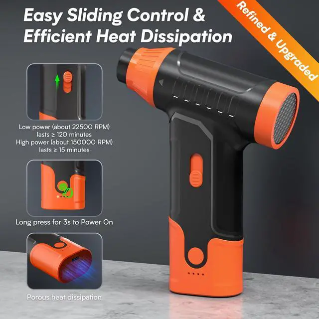 Alt view image 5 of 7 - Electric Air Duster for PC, Compressed Air Duster (Orange) | For Keyboard Cleaning, 110,000 RPM Rechargeable Mini Blower for Computer