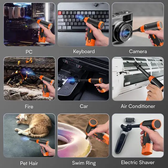 Alt view image 3 of 7 - Electric Air Duster for PC, Compressed Air Duster (Orange) | For Keyboard Cleaning, 110,000 RPM Rechargeable Mini Blower for Computer