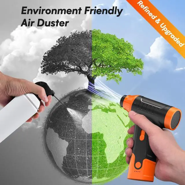 Alt view image 7 of 7 - Electric Air Duster for PC, Compressed Air Duster (Orange) | For Keyboard Cleaning, 110,000 RPM Rechargeable Mini Blower for Computer