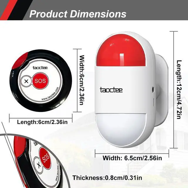 Alt view image 2 of 6 - Panic Button Alarm Remote Siren Emergency Alert System for Elderly | Lightweight and Compact Button with Lanyard,Panic Alarm for Security Strobe Siren for House Office Business Shop(Battery/USB)