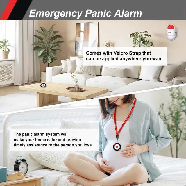 Alt view image 5 of 6 - Panic Button Alarm Remote Siren Emergency Alert System for Elderly | Lightweight and Compact Button with Lanyard,Panic Alarm for Security Strobe Siren for House Office Business Shop(Battery/USB)