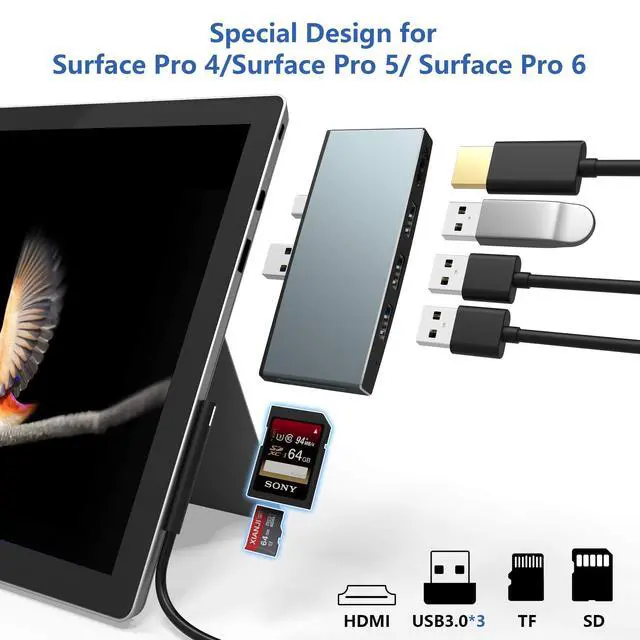 Alt view image 2 of 7 - Surface Pro 6/ Pro 5/ Pro 4 Docking Station USB Hub, Surface Pro Docking Station with 4K HDMI, 3X USB3.0 Ports, SD/TF Card Reader, Accessories for Microsoft Surface Pro 4/5/6