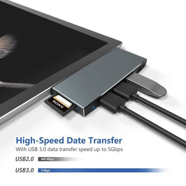 Alt view image 4 of 7 - Surface Pro 6/ Pro 5/ Pro 4 Docking Station USB Hub, Surface Pro Docking Station with 4K HDMI, 3X USB3.0 Ports, SD/TF Card Reader, Accessories for Microsoft Surface Pro 4/5/6