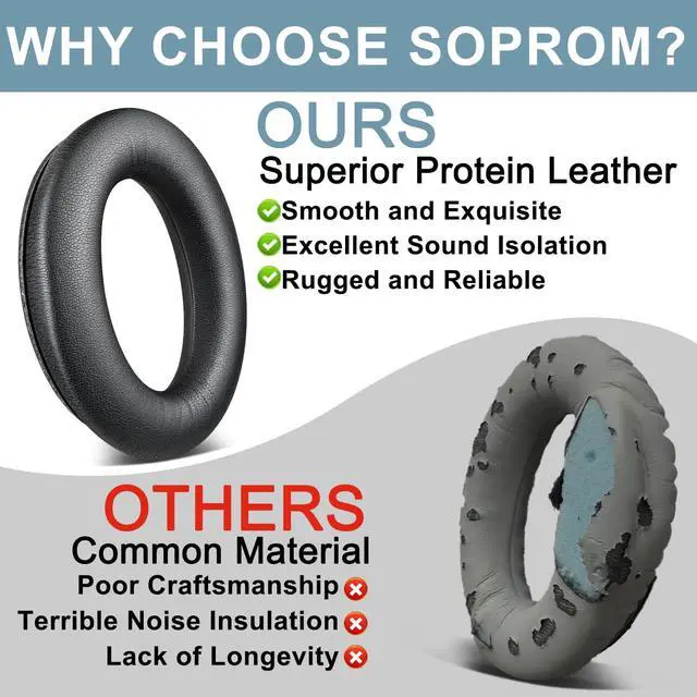 Alt view image 3 of 7 - Replacement Earpads for Bose QuietComfort 45 (QC45)/QuietComfort SE (QC SE)/Quiet Comfort Wireless Over-Ear Headphones, Ear Pads Cushions with Gentler Protein Leather - Black