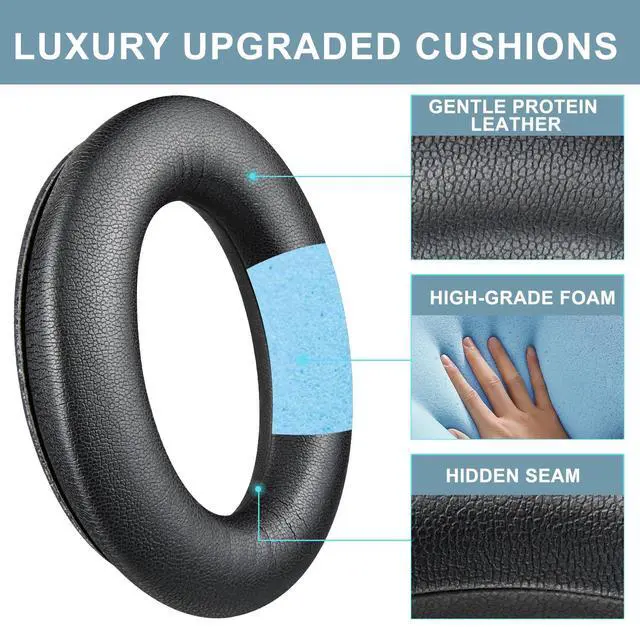 Alt view image 4 of 7 - Replacement Earpads for Bose QuietComfort 45 (QC45)/QuietComfort SE (QC SE)/Quiet Comfort Wireless Over-Ear Headphones, Ear Pads Cushions with Gentler Protein Leather - Black