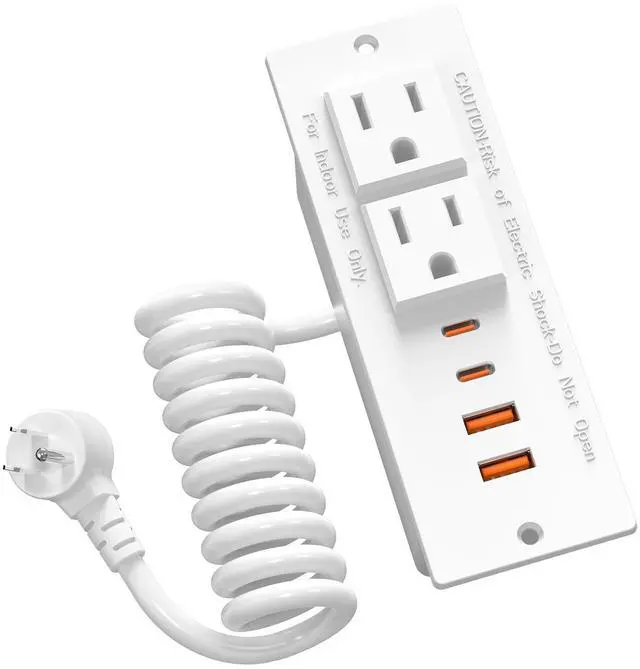Main image of 30W Furniture Drawer Outlet Kit, Recessed Outlet with 4 USB Ports & 2 AC Outlets, Recessed Power Strip for Home, Office, 5FT Spring Cord