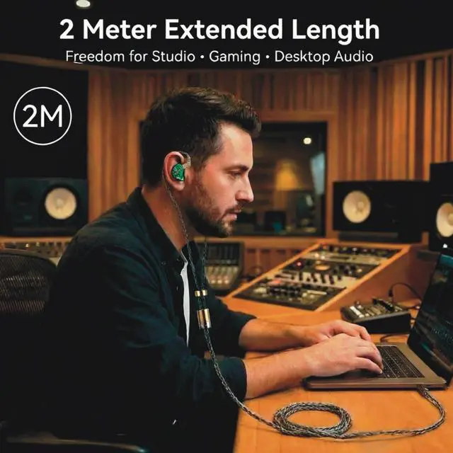 Alt view image 5 of 7 - Tipsy Melody 3 IEM Upgrade Cable, 6.5ft (2m) Long, Enhanced Mids & Bass, 24-Core Silver-Plated, Deep Green (0.78mm-2 Pin)