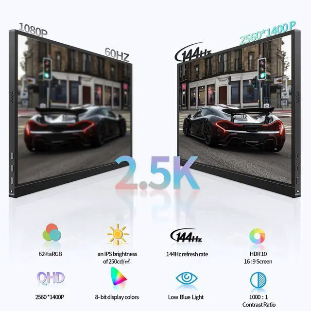 Alt view image 2 of 7 - 17.3 144hz 2.5k Portable Gaming Monitor 2560*1440 HDR IPS USB-C MINI HDMI VESA Magnetic Case,Portable Monitor for Laptop PC,Mac,Phone,Switch,PS5,Xbox