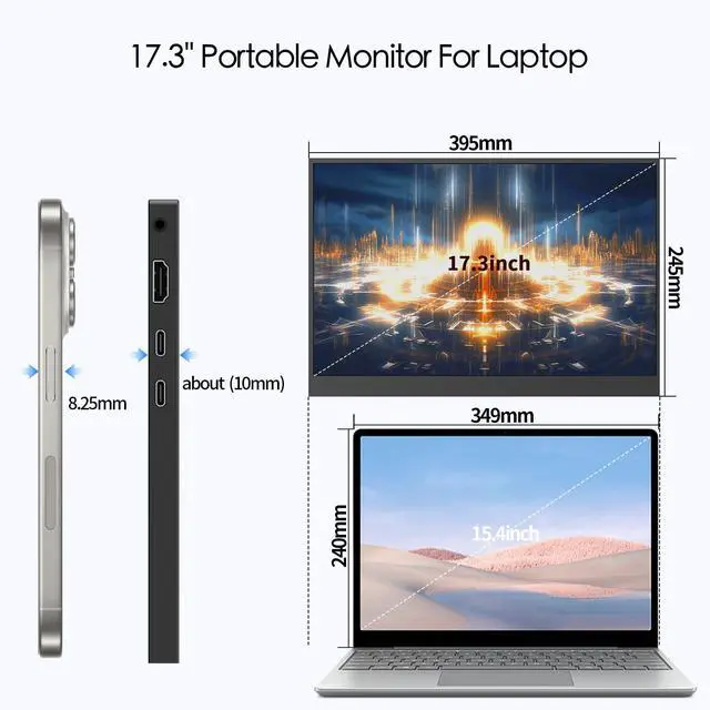 Alt view image 3 of 7 - 17.3 144hz 2.5k Portable Gaming Monitor 2560*1440 HDR IPS USB-C MINI HDMI VESA Magnetic Case,Portable Monitor for Laptop PC,Mac,Phone,Switch,PS5,Xbox