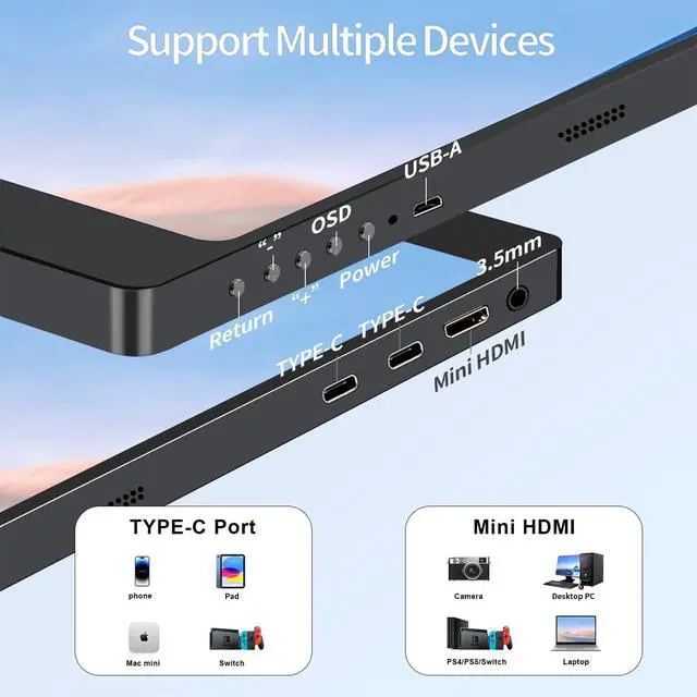 Alt view image 4 of 7 - 17.3 144hz 2.5k Portable Gaming Monitor 2560*1440 HDR IPS USB-C MINI HDMI VESA Magnetic Case,Portable Monitor for Laptop PC,Mac,Phone,Switch,PS5,Xbox