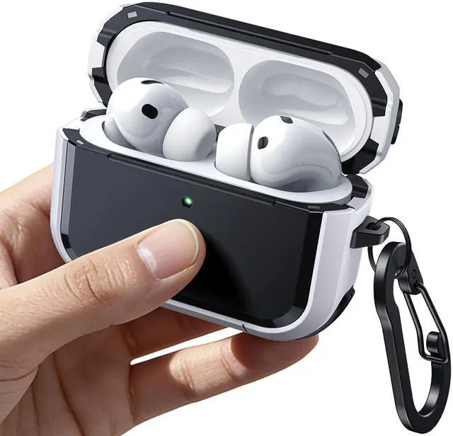 Main image of Magnetic Case Cover for AirPods Pro 3 with Keychain, White | Powerful Drop Protection, Compatible with MagSafe, Magnetic Lid, Front LED Visible