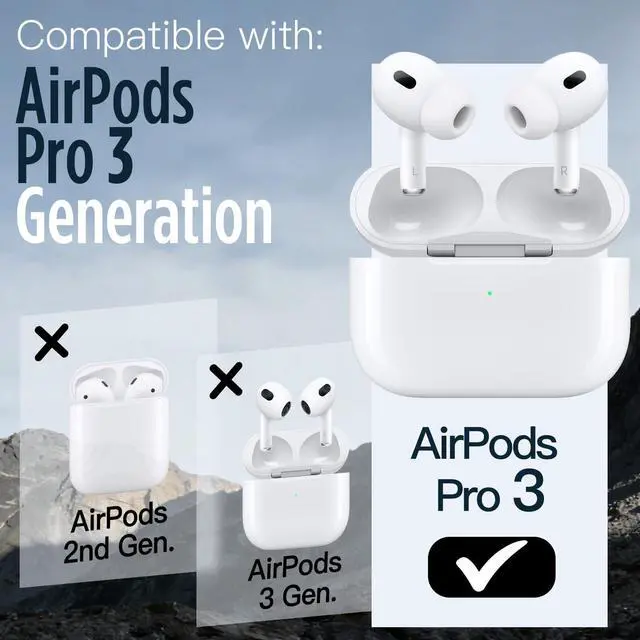 Alt view image 2 of 7 - Magnetic Case Cover for AirPods Pro 3 with Keychain, White | Powerful Drop Protection, Compatible with MagSafe, Magnetic Lid, Front LED Visible