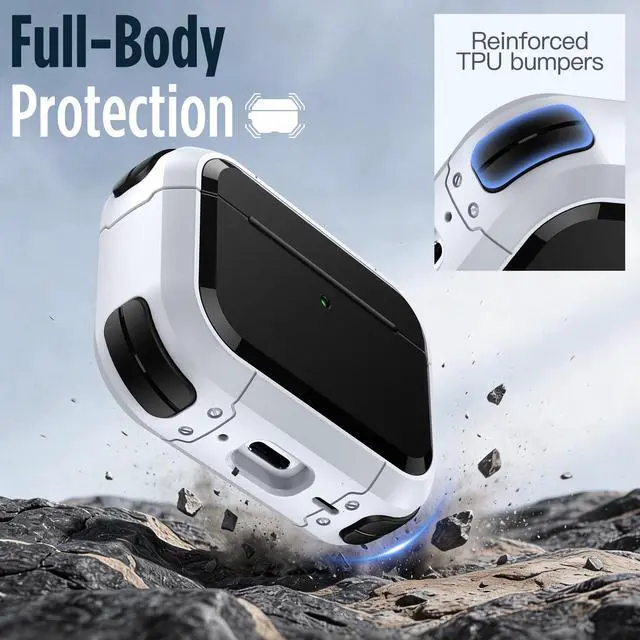 Alt view image 3 of 7 - Magnetic Case Cover for AirPods Pro 3 with Keychain, White | Powerful Drop Protection, Compatible with MagSafe, Magnetic Lid, Front LED Visible