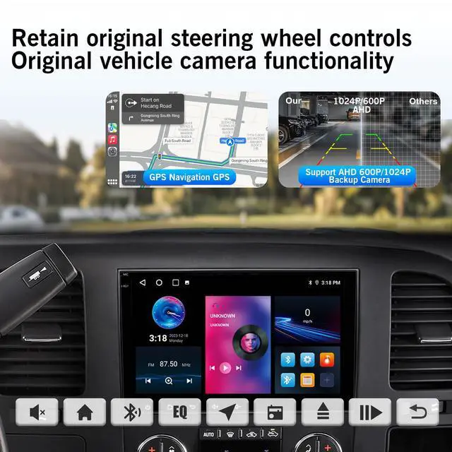Alt view image 4 of 7 - 8 Core 4G+32G Android 14 Car Radio Stereo for Chevy Silverado 2007-2012 | 8" HD Touchscreen Car Radio Stereo, Wireless CarPlay & Android Auto, SWC, AM/FM/RDS, 32 EQ, 1080P backup camera