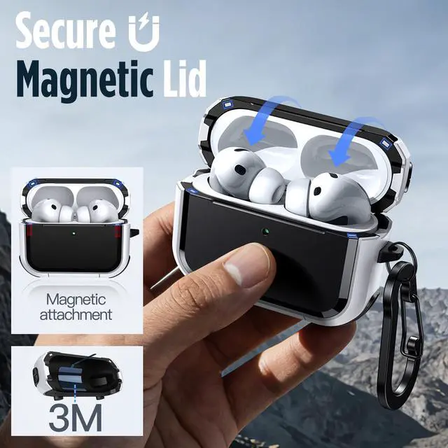 Alt view image 4 of 7 - Magnetic Case Cover for AirPods Pro 3 with Keychain, White | Powerful Drop Protection, Compatible with MagSafe, Magnetic Lid, Front LED Visible