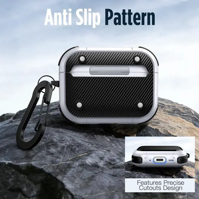 Alt view image 7 of 7 - Magnetic Case Cover for AirPods Pro 3 with Keychain, White | Powerful Drop Protection, Compatible with MagSafe, Magnetic Lid, Front LED Visible