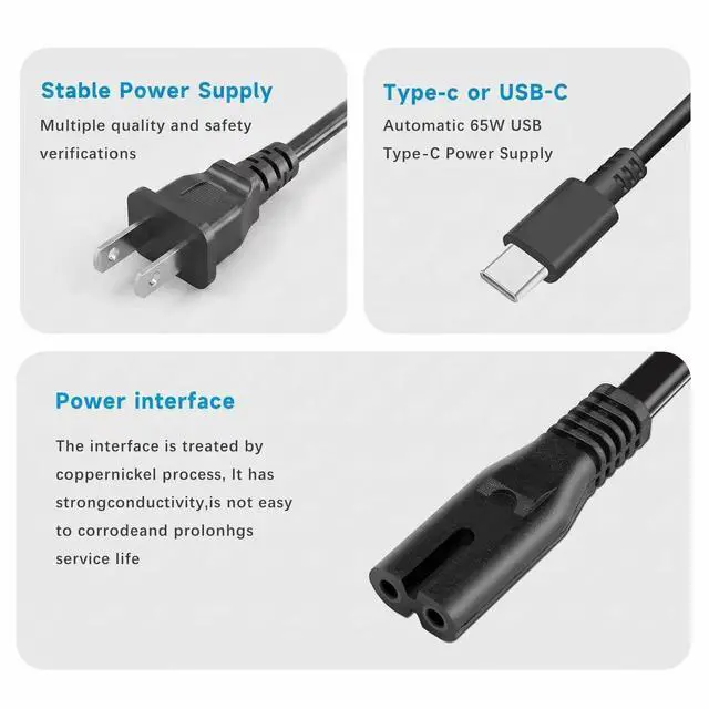 Alt view image 4 of 7 - 65W USB C Laptop Charger Compatible with LG Gram 14 15 16 17 Series, 17Z90N 16Z90P 15Z90N 14Z90P Superslim 15Z90RT 20V 3.25A Type C Power Adapter Replacement Laptop Power Cord Supply