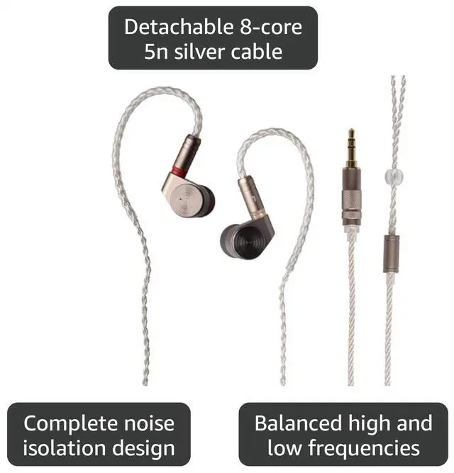 Alt view image 3 of 7 - T2 Dual Dynamic Driver IEM HiFi Wired Earbuds Strong Bass Balanced Sound CNC Aluminum Shell Detachable 0.78mm 2-Pin Silver Plated Cable for Audiophiles Musicians Stage Monitoring