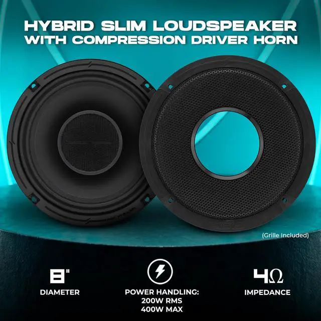 Alt view image 2 of 7 - PRO-HY8.4MSL 8 Inches Shallow Hybrid Mid-Range Car Audio Loudspeaker with Built-in Driver and Grill Included 400W Max 200W RMS 4 Ohms (1 Speaker)