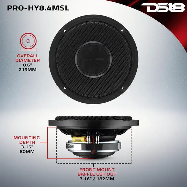 Alt view image 6 of 7 - PRO-HY8.4MSL 8 Inches Shallow Hybrid Mid-Range Car Audio Loudspeaker with Built-in Driver and Grill Included 400W Max 200W RMS 4 Ohms (1 Speaker)
