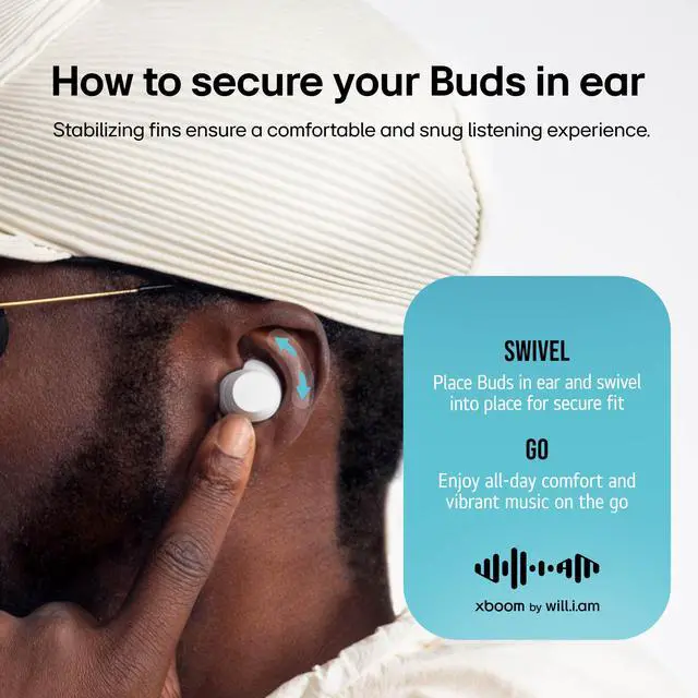Alt view image 6 of 7 - xboom Buds by will.i.am, xboom Signature Sound by will.i.am with Graphene Drivers, 3 Mic Active Noise Cancellation, Up to 30 Hours of Battery, IPX4 Water Resistant, White