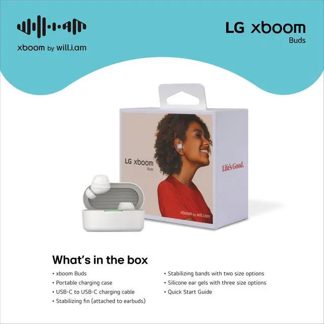 Alt view image 7 of 7 - xboom Buds by will.i.am, xboom Signature Sound by will.i.am with Graphene Drivers, 3 Mic Active Noise Cancellation, Up to 30 Hours of Battery, IPX4 Water Resistant, White