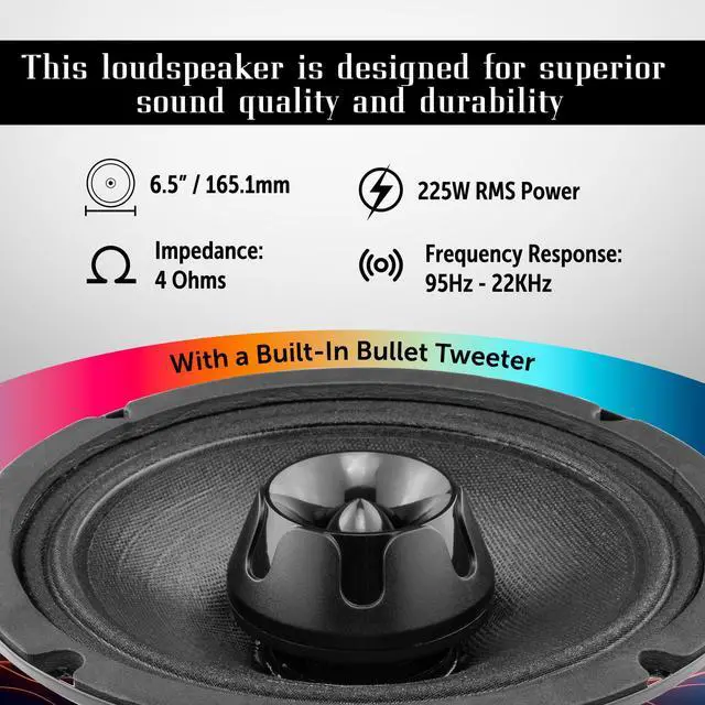 Alt view image 3 of 7 - Dia-XT6 6.5" 2-Ways MidRange Loudspeaker with Built-in Bullet Tweeter 4-Ohm 450 Watts (1 Speaker)