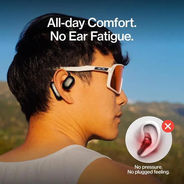 Alt view image 3 of 7 - Aktive Open Ear Bluetooth Earbuds - Wireless Earphones, Fast Charging & 10 Hours Long Lasting Battery, Comfortable Secure Fit, IPX5 Water Resistant - Black