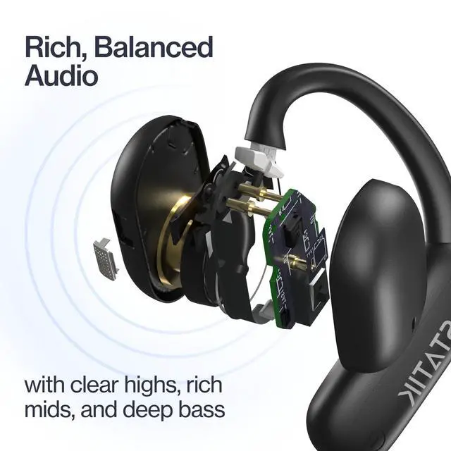 Alt view image 5 of 7 - Aktive Open Ear Bluetooth Earbuds - Wireless Earphones, Fast Charging & 10 Hours Long Lasting Battery, Comfortable Secure Fit, IPX5 Water Resistant - Black