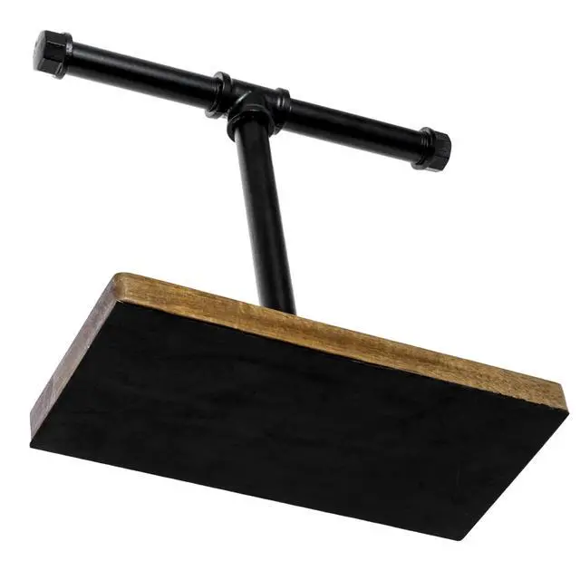 Alt view image 7 of 7 - Premium Acacia Solid Wood and Industrial Black Metal Pipe T-Bar Over Ear Headphones Holder, Tabletop Dual Headphone Display Stand with Accessories Tray