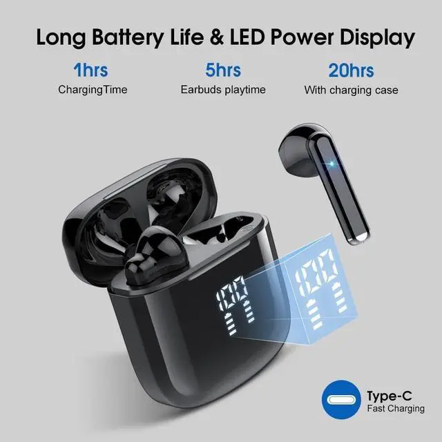 Alt view image 4 of 6 - Wireless Earbuds, Bluetooth 5.3 Earphones with 4-Mics Clear Call, ENC Noise Cancelling Mic, Bluetooth Ear Buds Touch Control Stereo Sound, LED Display, Waterproof Running Headphones for Workout