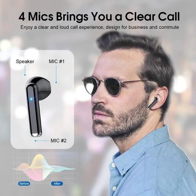 Alt view image 3 of 6 - Wireless Earbuds, Bluetooth 5.3 Earphones with 4-Mics Clear Call, ENC Noise Cancelling Mic, Bluetooth Ear Buds Touch Control Stereo Sound, LED Display, Waterproof Running Headphones for Workout