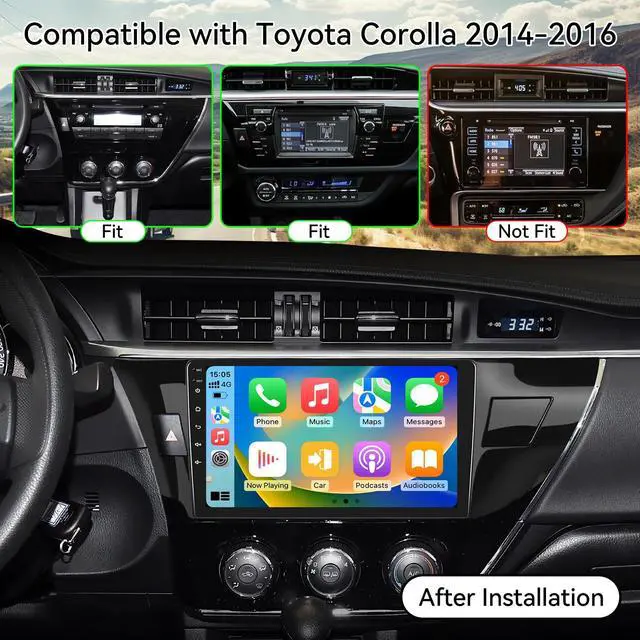Alt view image 2 of 7 - Android 13 Car Stereo Radio 10 Inch for Toyota Corolla 2014-2016 | Wireless Carplay&Android Auto Head Uni Touchscreen Bluetooth Navigation,FM Radio,Mirror Link,Backup Camera