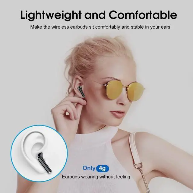 Alt view image 5 of 6 - Wireless Earbuds, Bluetooth 5.3 Earphones with 4-Mics Clear Call, ENC Noise Cancelling Mic, Bluetooth Ear Buds Touch Control Stereo Sound, LED Display, Waterproof Running Headphones for Workout