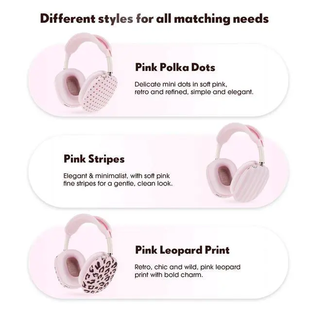 Alt view image 2 of 6 - Pink Stripe Silicone Case Cover Compatible with AirPods Max USB-C 2024 4-in-1 Ear Pad, Ear Cup & Headband Covers, Soft Anti-Scratch Accessories, Cute Aesthetic Headphone Cover