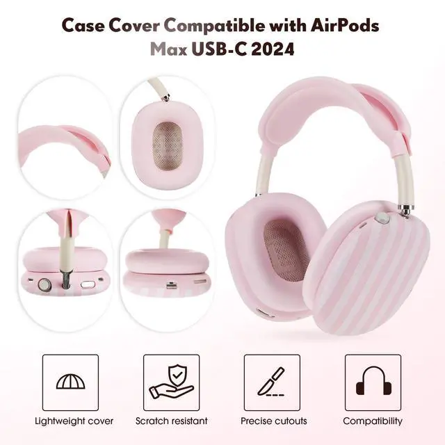 Alt view image 3 of 6 - Pink Stripe Silicone Case Cover Compatible with AirPods Max USB-C 2024 4-in-1 Ear Pad, Ear Cup & Headband Covers, Soft Anti-Scratch Accessories, Cute Aesthetic Headphone Cover
