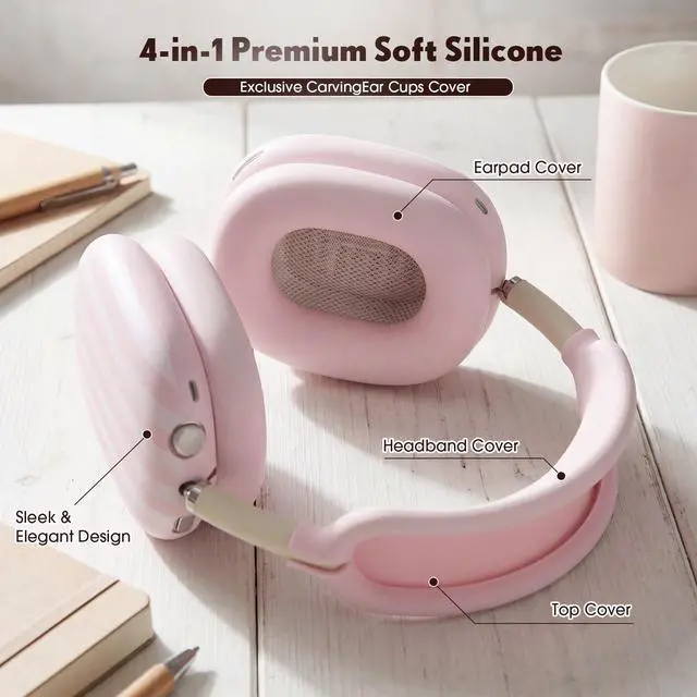 Alt view image 5 of 6 - Pink Stripe Silicone Case Cover Compatible with AirPods Max USB-C 2024 4-in-1 Ear Pad, Ear Cup & Headband Covers, Soft Anti-Scratch Accessories, Cute Aesthetic Headphone Cover