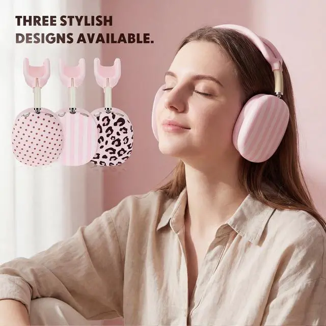 Alt view image 6 of 6 - Pink Stripe Silicone Case Cover Compatible with AirPods Max USB-C 2024 4-in-1 Ear Pad, Ear Cup & Headband Covers, Soft Anti-Scratch Accessories, Cute Aesthetic Headphone Cover