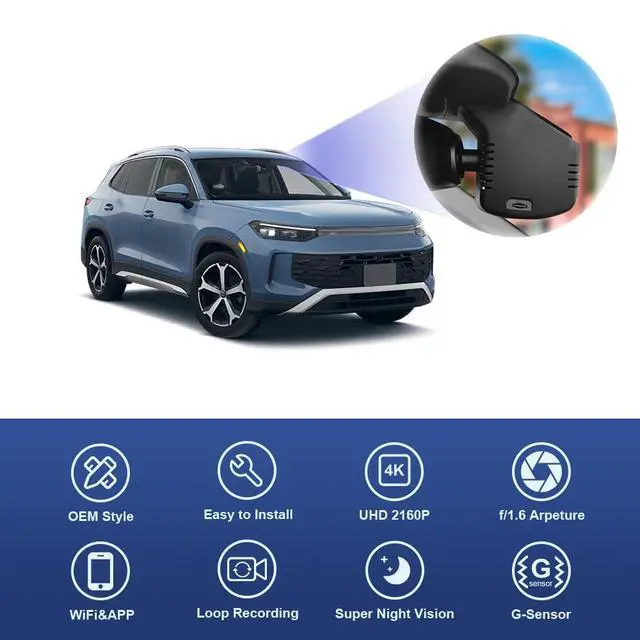 Alt view image 3 of 6 - 4K Dash Cam Suitable for Volkswagen Tiguan 2024-2026 MK3 (Black Cover), OEM Factory Look, UHD 2160P Video, Built-in WiFi & APP, Loop Recording, Parking Sensor, Plug & Play, 64GB Card