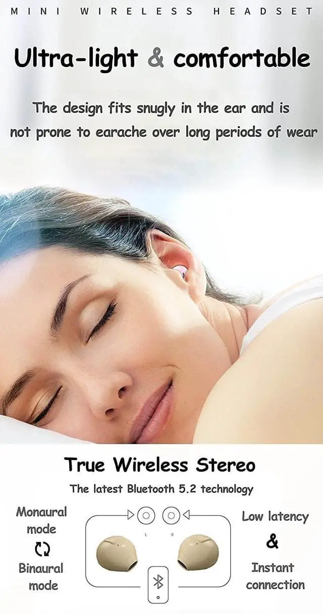 Alt view image 7 of 7 - SZHTFX Invisible Earbuds Small Mini Wireless Bluetooth Earpiece Phone Discreet Earbud for Music, Home, Work