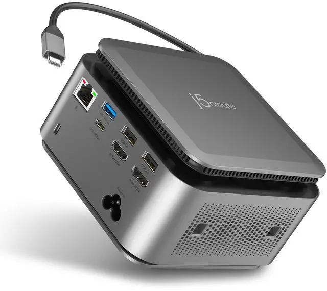 Main image of Dual 4K Display Powerbase Docking Station with 145W Charging Power | 10Gbps Data Transfer, Card Slots, Ethernet, and Audio Port for Windows Laptop and MacBook (JCDP4140)